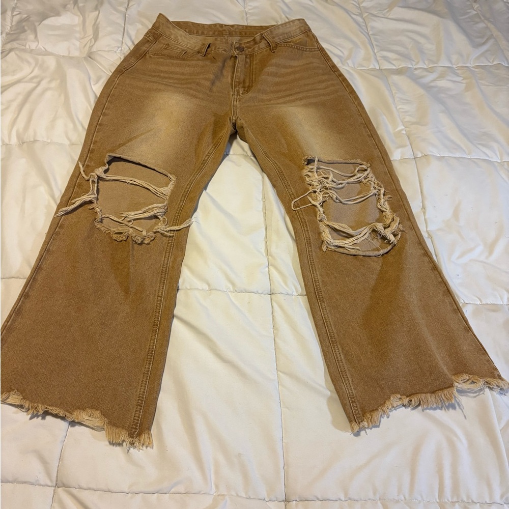 Distressed Tan Women's Jeans